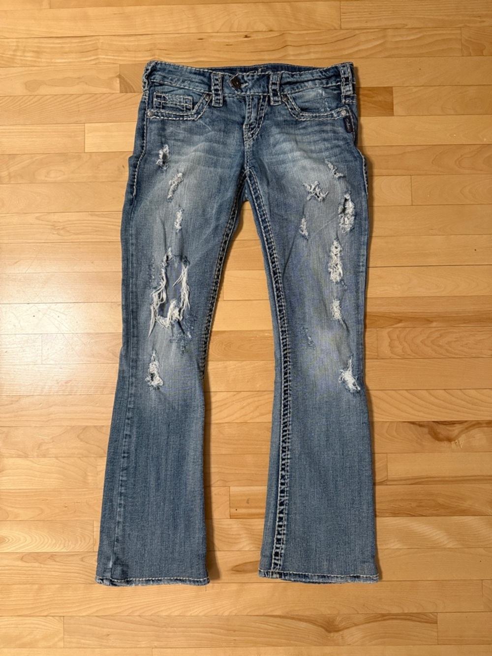 Silver Distressed low rise jeans